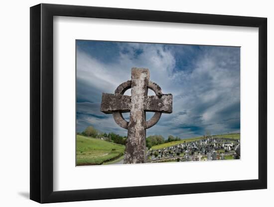 Celtic cross is part of a cemetery at Burrishoole Abbey, County Mayo, Ireland.-Betty Sederquist-Framed Photographic Print