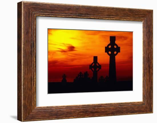 Celtic Crosses Silhouetted at Sunset-Carl Purcell-Framed Photographic Print