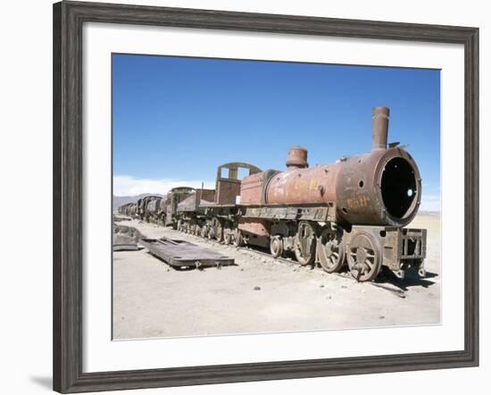 Cementerio De Trenes, Steam Engine Relics in Desert, Uyuni, Southwest Highlands, Bolivia-Tony Waltham-Framed Photographic Print