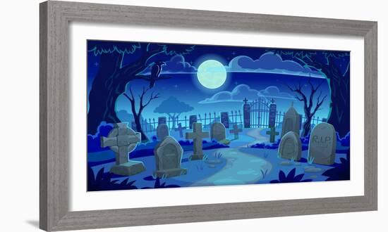 Cemetery Landscape, Graveyard and Tombstones-seamartini-Framed Photographic Print