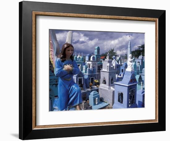 Cemetery Statues, Paintings, Graves, Crosses, and Family Tombs, Yucatan, Mexico-Michele Molinari-Framed Photographic Print