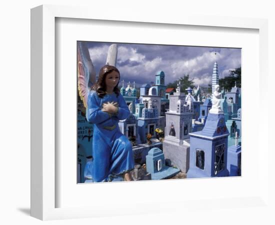 Cemetery Statues, Paintings, Graves, Crosses, and Family Tombs, Yucatan, Mexico-Michele Molinari-Framed Photographic Print