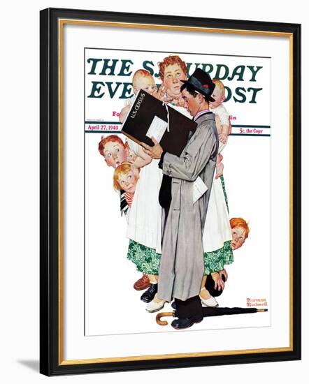 "Census-taker" Saturday Evening Post Cover, April 27,1940-Norman Rockwell-Framed Giclee Print