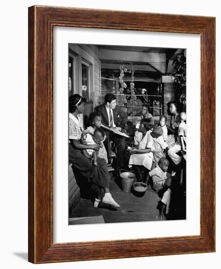 Census Taker Seymour Weiss Questioning Mrs. George B. Townsend-Hansel Mieth-Framed Photographic Print