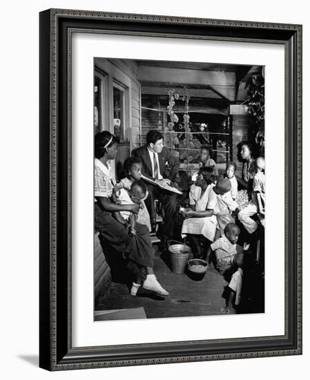 Census Taker Seymour Weiss Questioning Mrs. George B. Townsend-Hansel Mieth-Framed Photographic Print