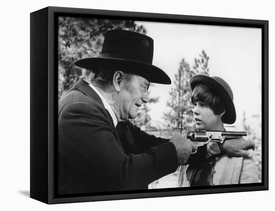 Cent Dollars pour un Sherif TRUE GRIT by Henry Athaway with John Wayne and Kim Darby, 1969 (b/w pho-null-Framed Stretched Canvas