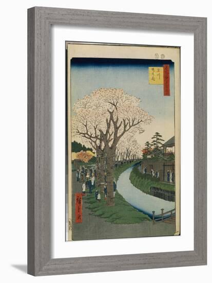 Cent Vues Celebres D'edo : Cherry Blossoms on the Banks of the Tama River (One Hundred Famous Views-Ando or Utagawa Hiroshige-Framed Giclee Print