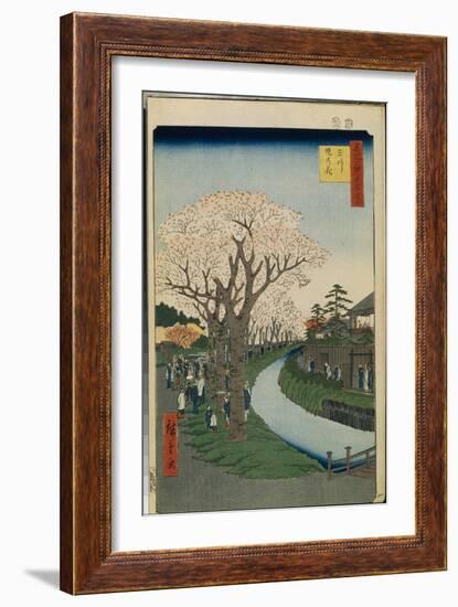 Cent Vues Celebres D'edo : Cherry Blossoms on the Banks of the Tama River (One Hundred Famous Views-Ando or Utagawa Hiroshige-Framed Giclee Print