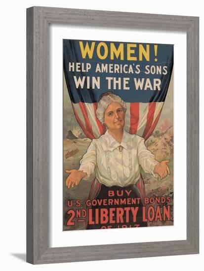 Center Warshaw Collection, Liberty Loan Poster Encouraging Women to Buy U.S. Government Bonds-null-Framed Premium Giclee Print