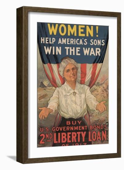 Center Warshaw Collection, Liberty Loan Poster Encouraging Women to Buy U.S. Government Bonds-null-Framed Premium Giclee Print