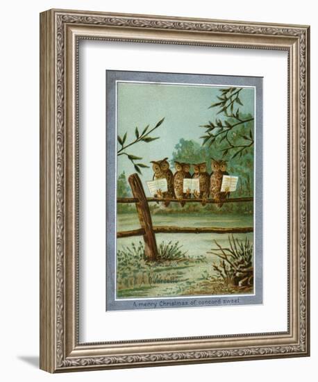 Center Warshaw Collection of Business Americana Series: A Quartette of 4 Owls on fence-null-Framed Art Print