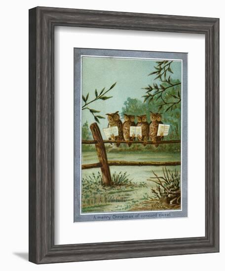Center Warshaw Collection of Business Americana Series: A Quartette of 4 Owls on fence-null-Framed Art Print