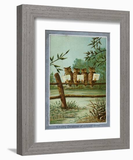 Center Warshaw Collection of Business Americana Series: A Quartette of 4 Owls on fence-null-Framed Art Print