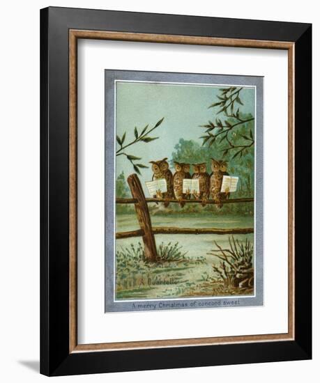 Center Warshaw Collection of Business Americana Series: A Quartette of 4 Owls on fence-null-Framed Art Print