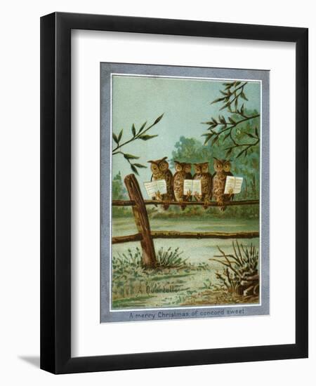 Center Warshaw Collection of Business Americana Series: A Quartette of 4 Owls on fence-null-Framed Art Print