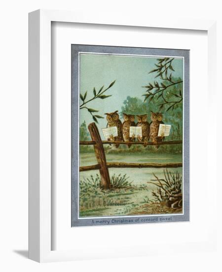 Center Warshaw Collection of Business Americana Series: A Quartette of 4 Owls on fence-null-Framed Art Print