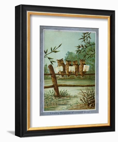 Center Warshaw Collection of Business Americana Series: A Quartette of 4 Owls on fence-null-Framed Art Print