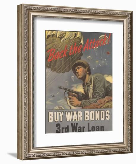 Center Warshaw Collection, Treasury Poster. Back the Attack! BUY WAR BONDS-null-Framed Art Print