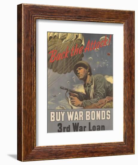 Center Warshaw Collection, Treasury Poster. Back the Attack! BUY WAR BONDS-null-Framed Art Print