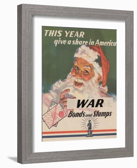 Center Warshaw Collection, U.S. Treasury Poster. Give a Share in America. WAR Bonds and Stamps-null-Framed Art Print