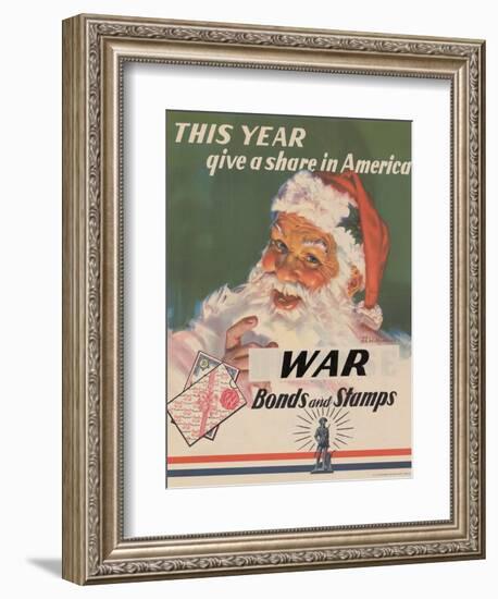 Center Warshaw Collection, U.S. Treasury Poster. Give a Share in America. WAR Bonds and Stamps-null-Framed Art Print