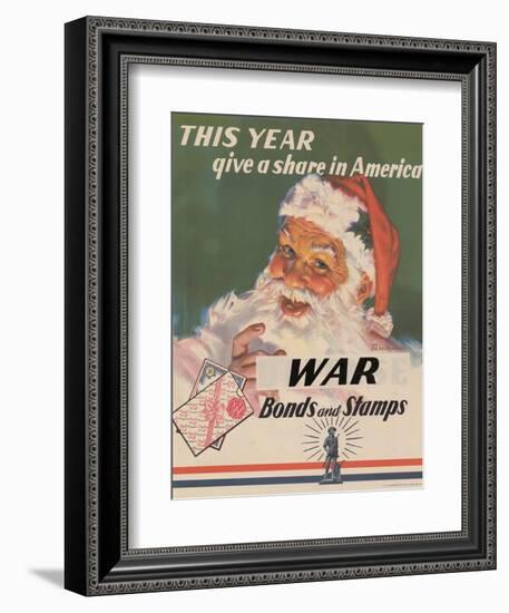 Center Warshaw Collection, U.S. Treasury Poster. Give a Share in America. WAR Bonds and Stamps-null-Framed Art Print