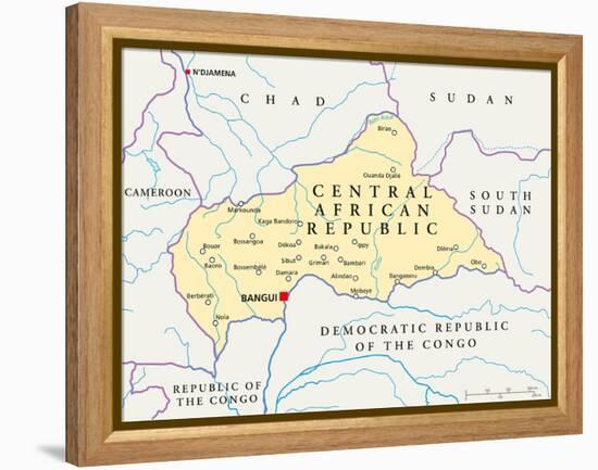 Central African Republic Political Map-Peter Hermes Furian-Framed Stretched Canvas