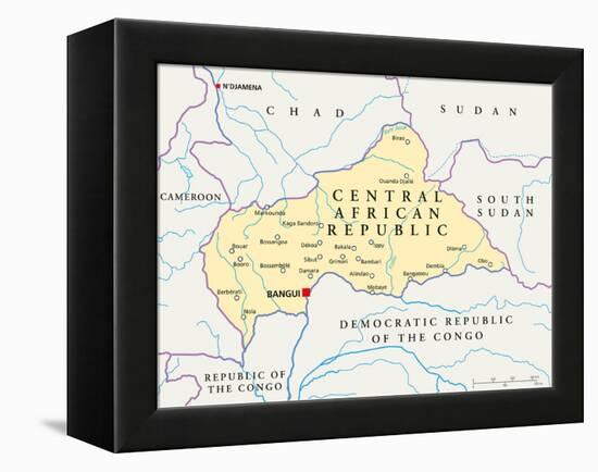Central African Republic Political Map-Peter Hermes Furian-Framed Stretched Canvas