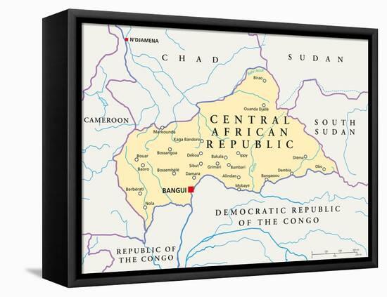 Central African Republic Political Map-Peter Hermes Furian-Framed Stretched Canvas