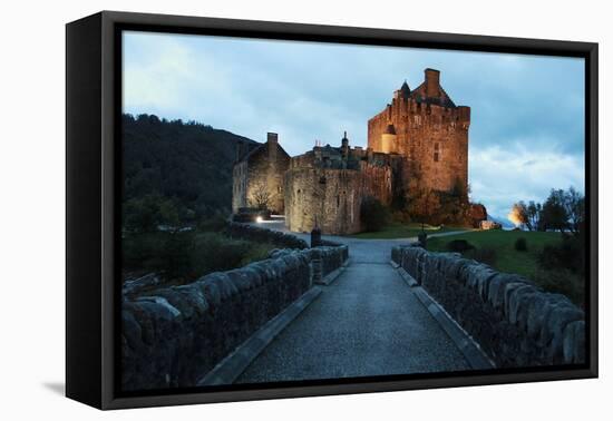 Central Alley from Eilean Donan Castle at Dusk-pink candy-Framed Premier Image Canvas