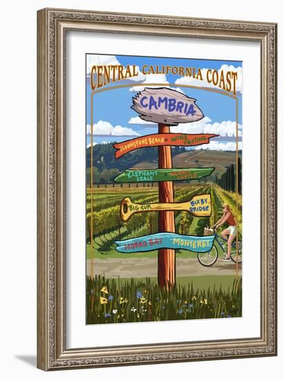 Central California Coast - Vineyard Signpost-Lantern Press-Framed Art Print