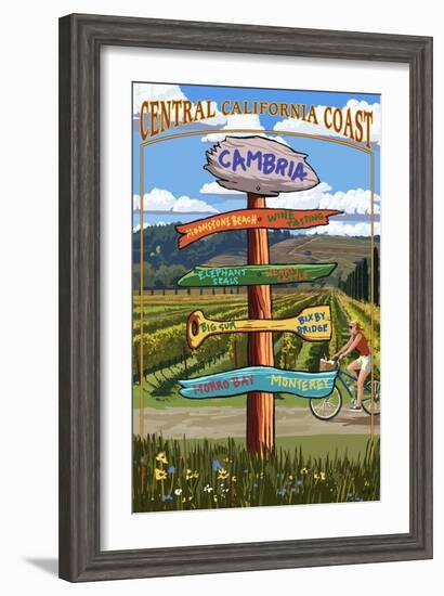 Central California Coast - Vineyard Signpost-Lantern Press-Framed Art Print