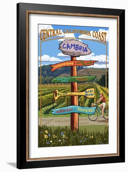 Central California Coast - Vineyard Signpost-Lantern Press-Framed Art Print