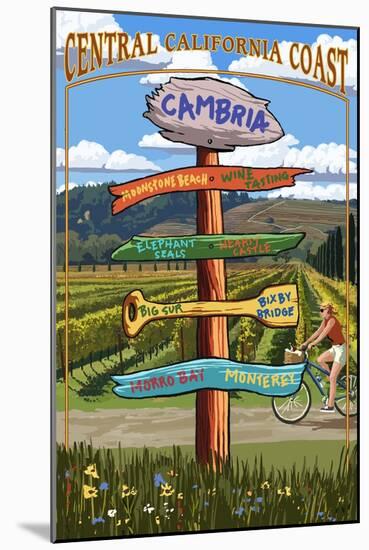 Central California Coast - Vineyard Signpost-Lantern Press-Mounted Art Print