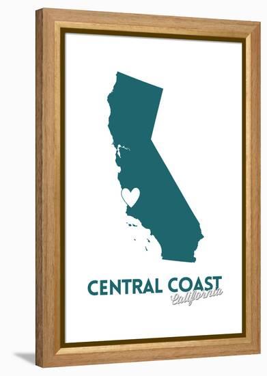 Central Coast, California - State Outline and Heart (Dark Blue)-Lantern Press-Framed Stretched Canvas