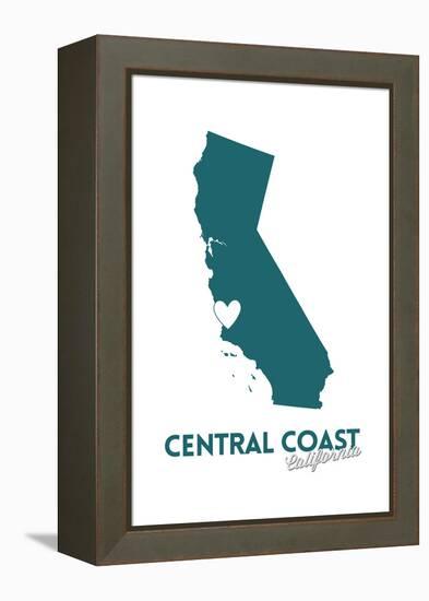 Central Coast, California - State Outline and Heart (Dark Blue)-Lantern Press-Framed Stretched Canvas