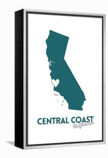 Central Coast, California - State Outline and Heart (Dark Blue)-Lantern Press-Framed Stretched Canvas