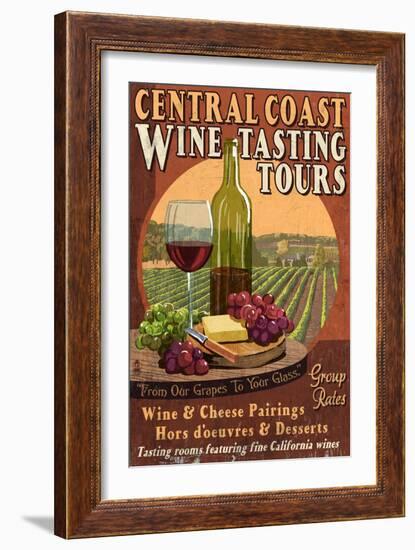 Central Coast, California - Wine Tasting-Lantern Press-Framed Premium Giclee Print