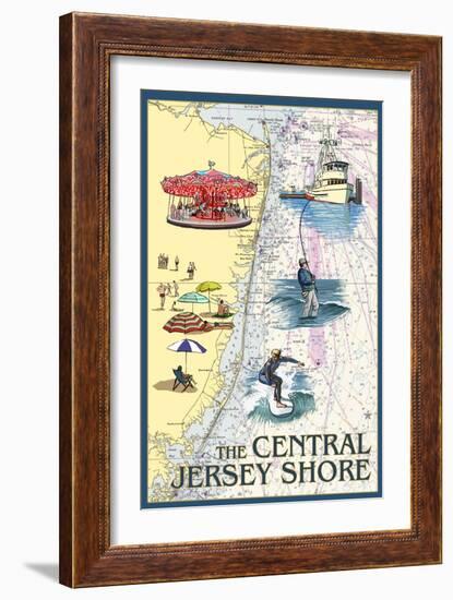 Central Jersey Shore - Nautical Chart #2-Lantern Press-Framed Art Print