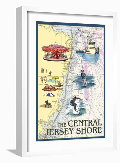 Central Jersey Shore - Nautical Chart #2-Lantern Press-Framed Art Print