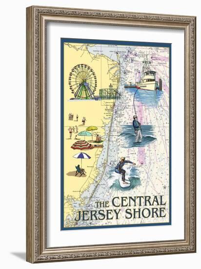 Central Jersey Shore - Nautical Chart-Lantern Press-Framed Art Print