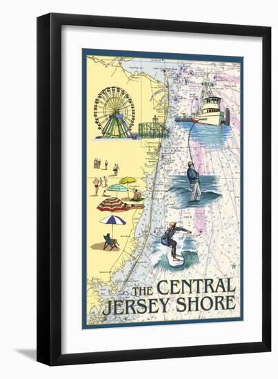 Central Jersey Shore - Nautical Chart-Lantern Press-Framed Art Print