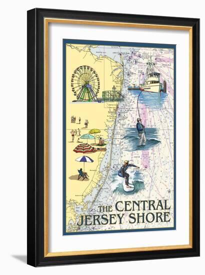 Central Jersey Shore - Nautical Chart-Lantern Press-Framed Art Print
