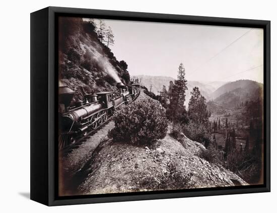 Central Pacific Railroad Train and Coaches in Yosemite Valley, 1861-69-Carleton Emmons Watkins-Framed Premier Image Canvas