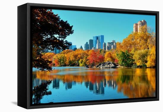 Central Park Autumn and Buildings Reflection in Midtown Manhattan New York City-Songquan Deng-Framed Premier Image Canvas
