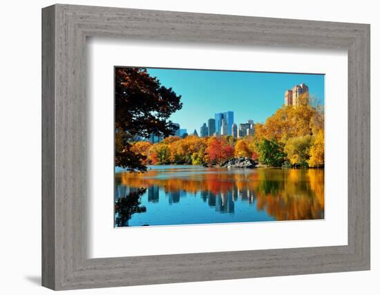 Central Park Autumn and Buildings Reflection in Midtown Manhattan New York City-Songquan Deng-Framed Photographic Print
