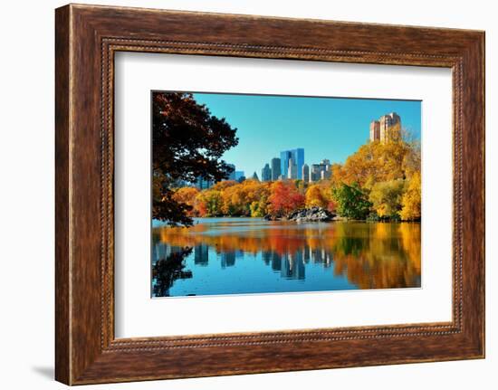 Central Park Autumn and Buildings Reflection in Midtown Manhattan New York City-Songquan Deng-Framed Photographic Print