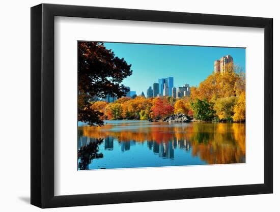 Central Park Autumn and Buildings Reflection in Midtown Manhattan New York City-Songquan Deng-Framed Photographic Print