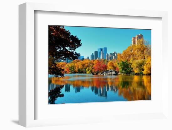Central Park Autumn and Buildings Reflection in Midtown Manhattan New York City-Songquan Deng-Framed Photographic Print