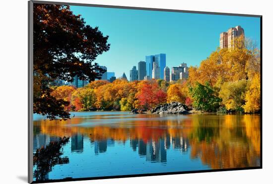 Central Park Autumn and Buildings Reflection in Midtown Manhattan New York City-Songquan Deng-Mounted Photographic Print